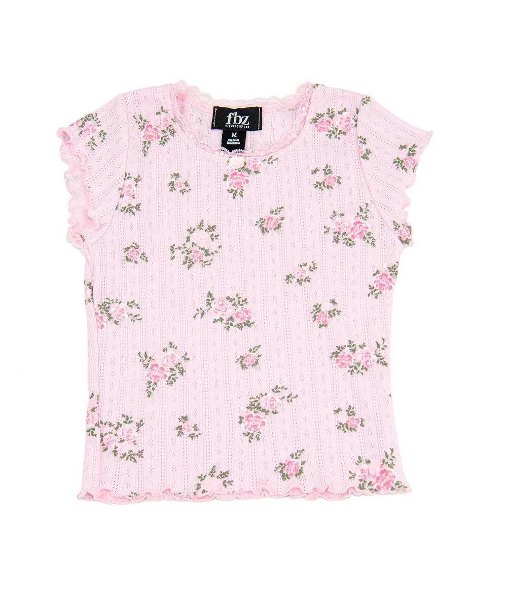 NEW FBZ girls emily pointelle lace floral tee in pink